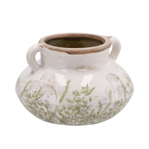 Ghiveci flori ceramica bej verde 20,5 x 13 cm