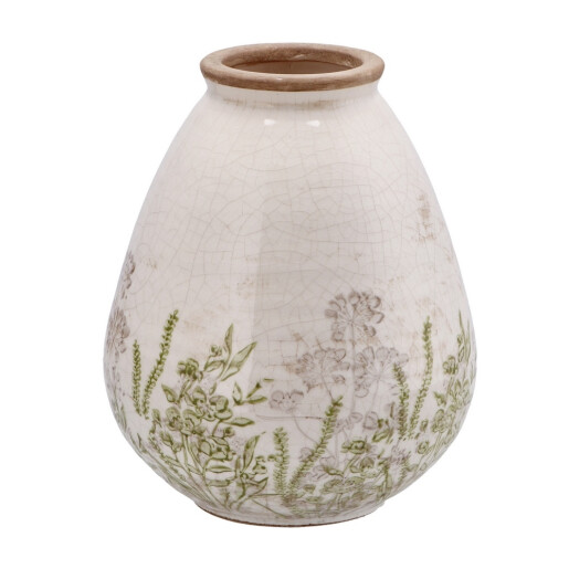 Vaza flori ceramica bej verde 17,5 x 21,5 cm
