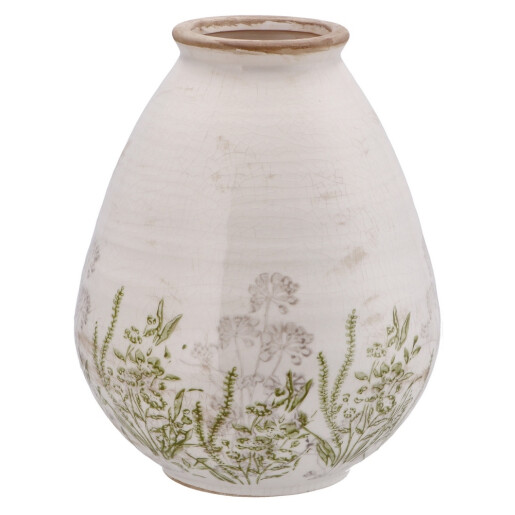 Vaza flori ceramica bej verde 21 x 26 cm