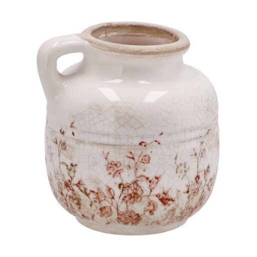 Vaza flori ceramica bej maro 16 x 15 x 16 cm 
