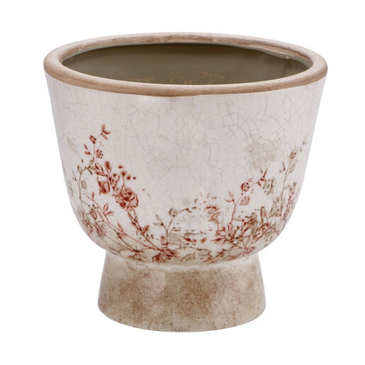Ghiveci flori ceramica bej maro 17 x 15,5 cm