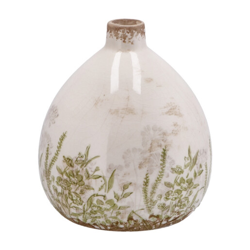 Vaza flori ceramica bej verde 17 x 19,5 cm