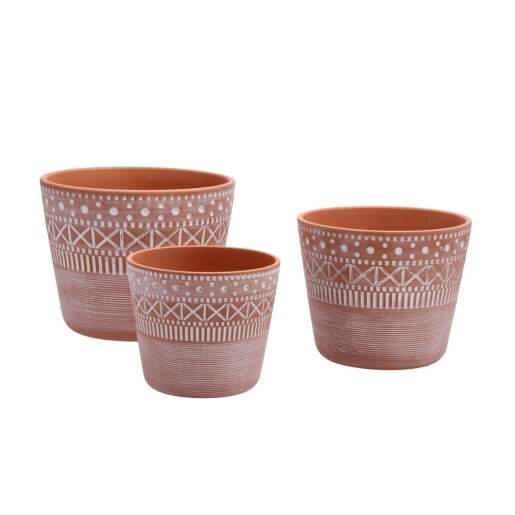 Set 3 ghivece flori teracota maro 13 x 11 cm, 16 x 13 cm, 19 x 15 cm