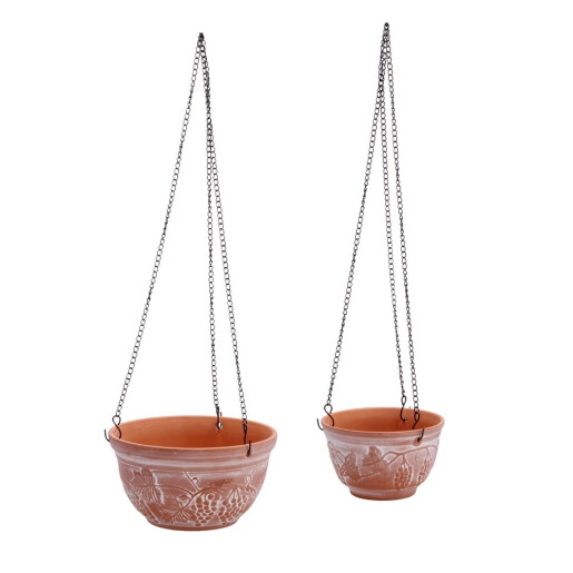 Set 2 ghivece flori, suspendabile teracota maro  17 x 10 cm, 22 x 11,5 cm