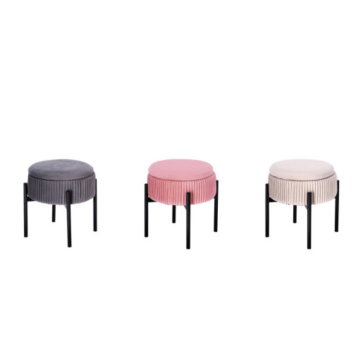 Set 3 tabureti cu spatiu depozitare, catifea multicolora, fier  28 x 31 cm