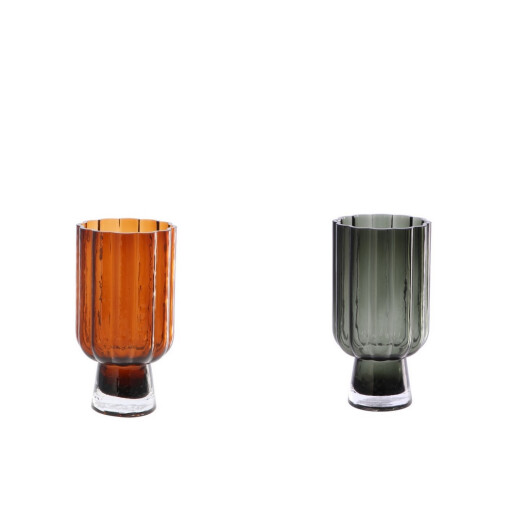 Set 2 vaze flori sticla maro gri petrol 13,5 x 26 cm