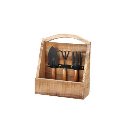 Set ustensile gradinarit in cutie lemn maro 28 x 12 x 28 cm