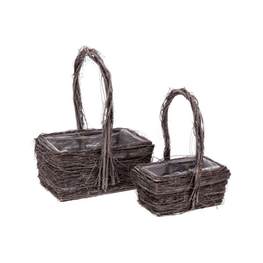 Set 2 ghivece flori lemn salcie maro 24,5 x 16 x 35, 31 x 24 x 37,5 cm