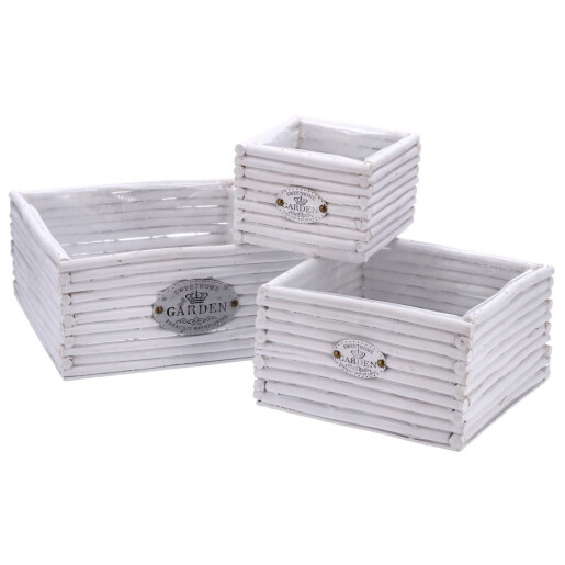 Set 3 ghivece flori lemn salcie alba 16 x 16 x 12 cm, 24 x 24 x 13,5 cm, 29 x 29 x 14,5 cm