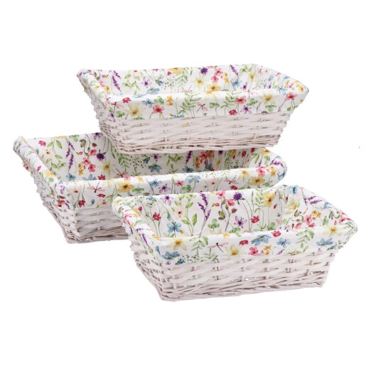Set 3 cosuri depozitare lemn salcie, textil 37 x 27 x 12 cm, 42 x 30 x 14 cm, 46 x 36 x 16 cm