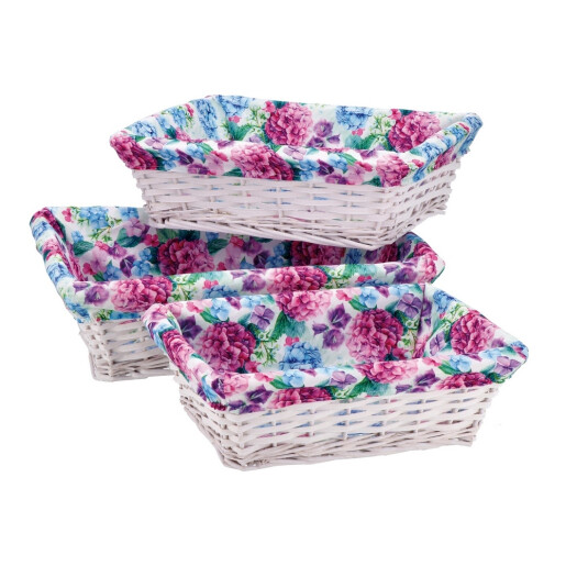 Set 3 cosuri depozitare lemn salcie, textil multicolor 37 x 27 x 12 cm, 42 x 30 x 14 cm, 46 x 36 x 16 cm