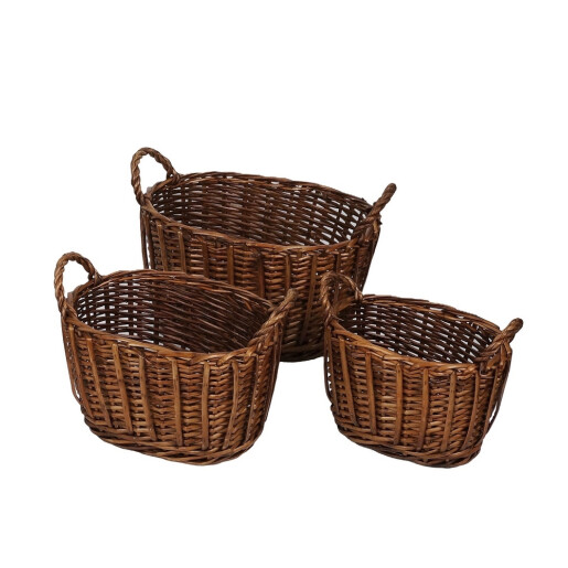 Set 3 cosuri depozitare lemn salcie maro 25 x 17 x 17 cm, 30 x 22 x 18 cm, 35 x 27 x 20 cm