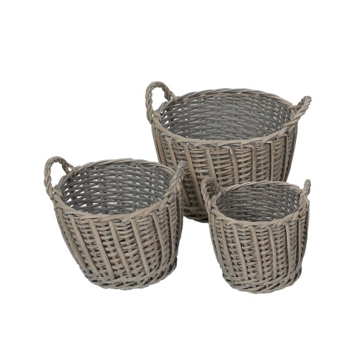 Set 3 cosuri depozitare lemn salcie gri  19 x 17 cm, 24 x 19 cm, 30 x 21 cm