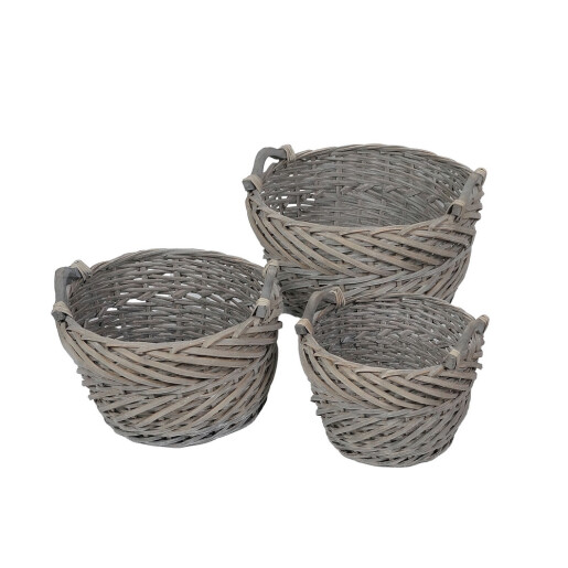 Set 3 cosuri depozitare lemn rachita gri 27 x 18 cm, 33 x 20 cm, 40 x 23 cm