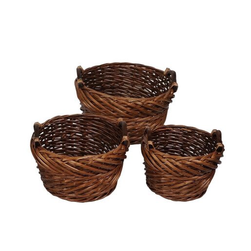 Set 3 cosuri depozitare lemn rachita maro 27 x 18 cm, 33 x 20 cm, 40 x 23 cm