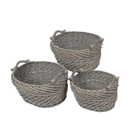 Set 3 cosuri depozitare lemn rachita gri 34 x 24 x 19 cm, 40 x 31 x 21 cm, 46 x 36 x 23 cm