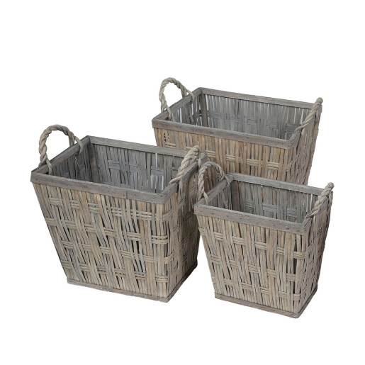 Set 3 cosuri depozitare lemn salcie maro taupe 29 x 20 x 29 cm, 35 x 26 x 32 cm, 41 x 32 x 35 cm