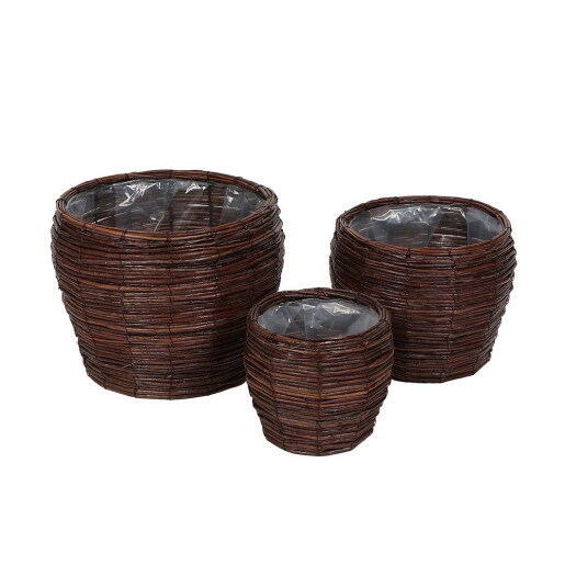 Set 3 ghivece flori fibre naturale maro 18 x 17 cm, 25 x 21,5 cm, 30 x 26 cm