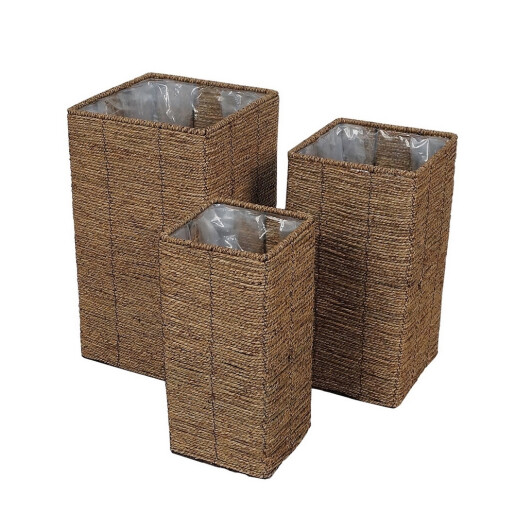 Set 3 ghivece flori fibre naturale 18 x 18 x 40 cm, 23 x 23 x 45 cm, 28 x 28 x 50 cm