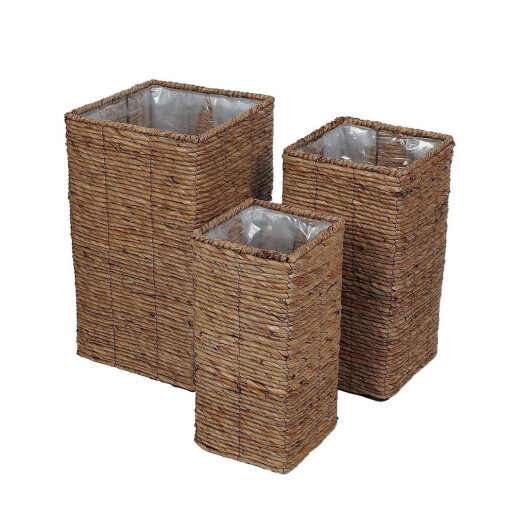 Set 3 ghivece flori fibre naturale maro IIII 18 x 18 x 40, 23 x 23 x 45, 28 x 28 x 50 cm