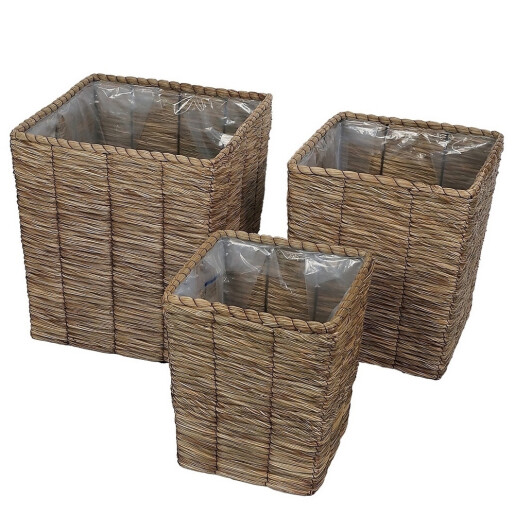 Set 3 ghivece flori fibre naturale maro II 25 x 25 x 30, 31 x 31 x 37, 37 x 37 x 42 cm