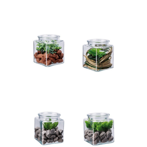 Set 4 plante suculente artificiale in borcan 10 x 10 x 13 cm