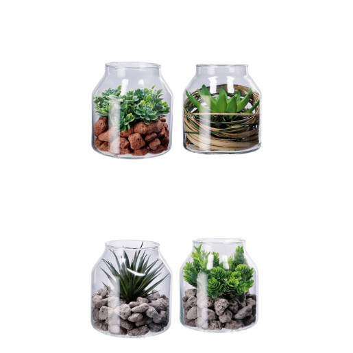 Set 4 plante suculente artificiale in borcan 14 x 16 cm