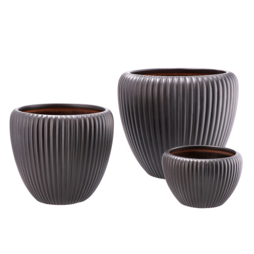 Set 3 ghivece flori ceramica gri antracit 17 x 11, 22 x 20, 30 x 26 cm