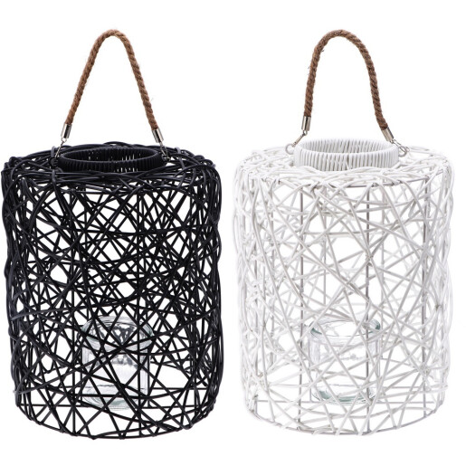 Set 2 felinare plastic cu pahar sticla 28 x 35 cm