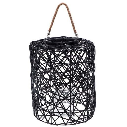 Felinar plastic negru cu pahar sticla 28 x 35 cm