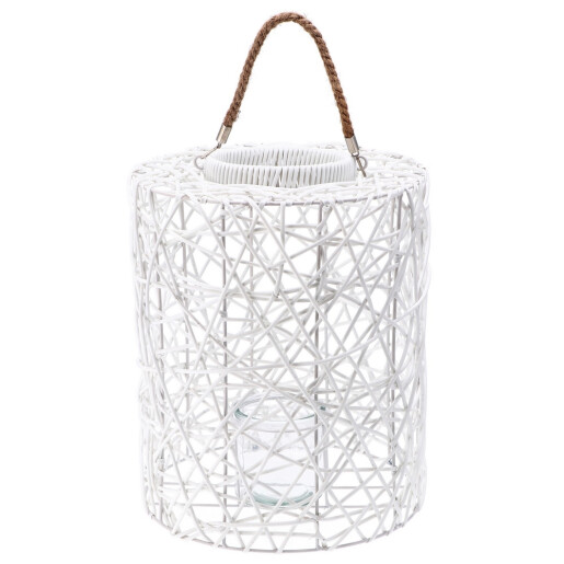 Felinar plastic alb cu pahar sticla  31 x 39 cm