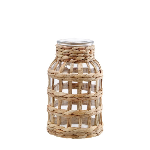 Vaza flori sticla fibre naturale natur 15,5 x 25 cm