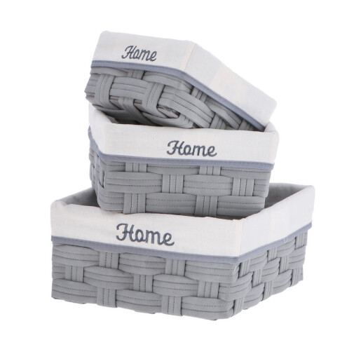Set 3 cosuri depozitare gri 20 x 20 x 10,5, 25 x 25 x 12, 30 x 30 x 14 cm