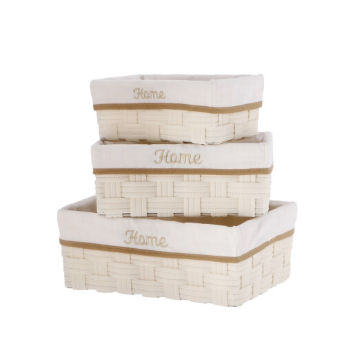 Set 3 cosuri depozitare bej 28,5 x 18 x 11, 33 x 22,5 x 13, 38 x 28 x 15 cm