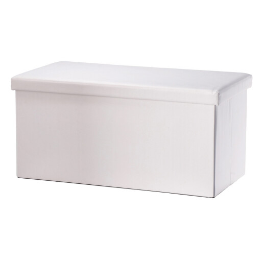 Bancuta pliabila cu spatiu depozitare piele ecologica alba 76 x 38 x 38 cm