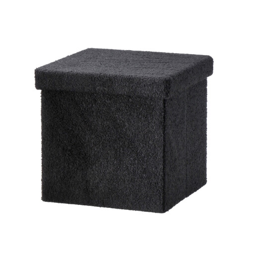 Taburet pliabil cu spatiu depozitare textil buclat negru 38 x 38 x 38 cm