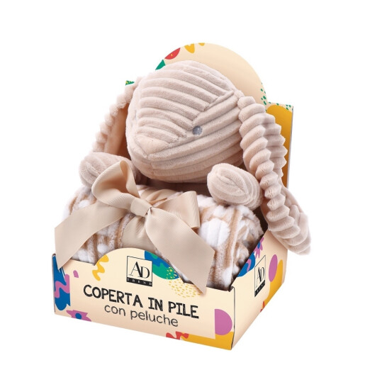 Set figurina Iepuras cu paturica textil multicolor 75 x 90 cm