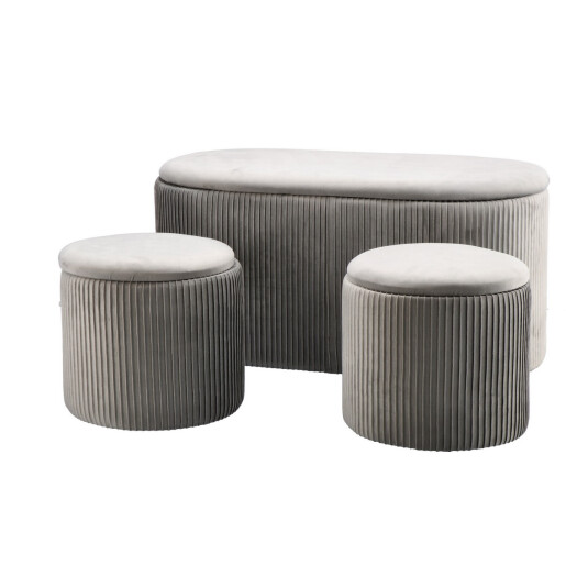 Set bancuta  2 tabureti catifea gri 32 x 30, 80 x 40 x 40 cm