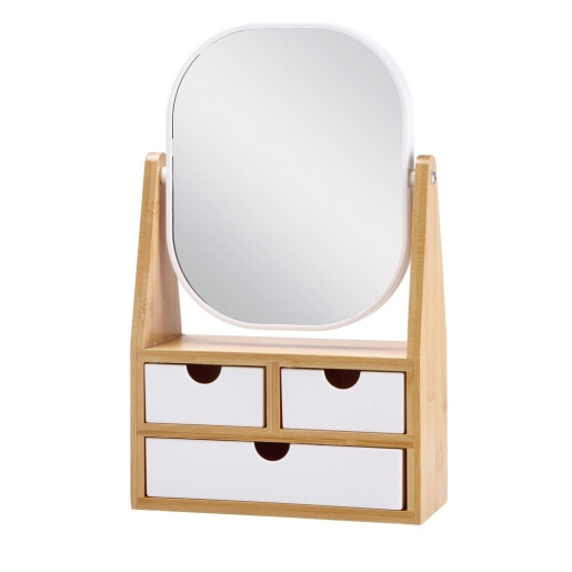 Caseta bijuterii cu oglinda bambus natur alb  19 x 8 x 31 cm