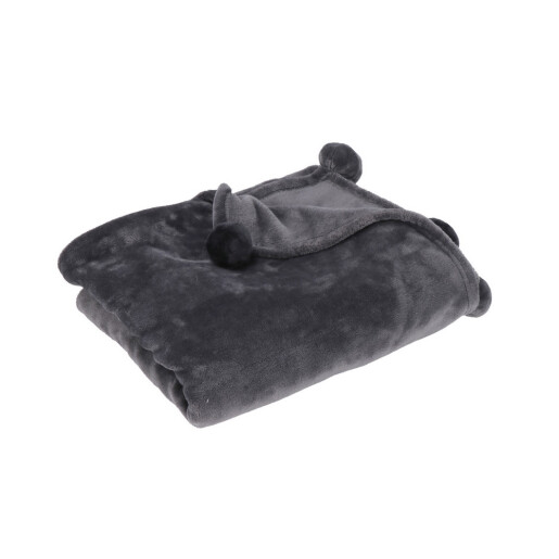 Patura flanel gri cu 8 ciucuri negri 130 x 160 cm