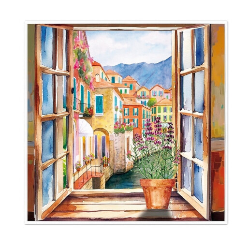 Set 4 tablouri decorative oleografie pe panza Peisaje 40 x 40 cm
