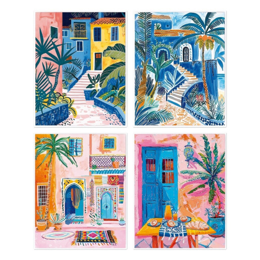 Set 4 tablouri decorative oleografie pe panza Peisaje 40 x 50 cm