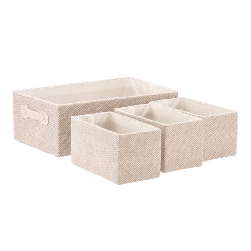 Set 4 cutii depozitare textil crem 23 x 12 x 12 cm, 40 x 25 x 14 cm