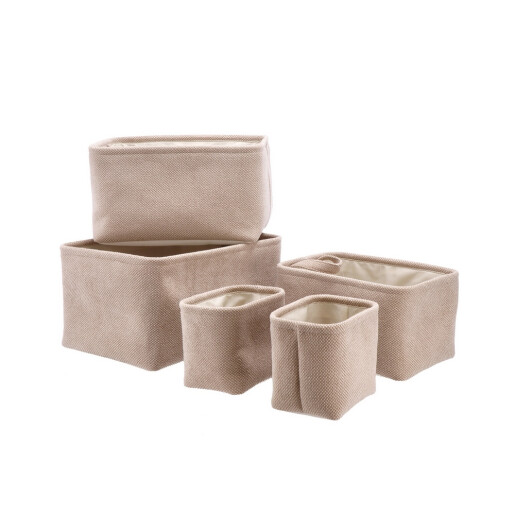 Set 5 cosuri depozitare textil maro 19 x 14 x 16 cm, 32 x 22 x 18 cm, 36 x 26 x  20 cm, 40 x 30 x  22 cm