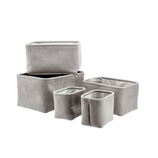 Set 5 cosuri depozitare textil gri 19 x 14 x 16 cm, 32 x 22 x 18 cm, 36 x 26 x  20 cm, 40 x 30 x  22 cm