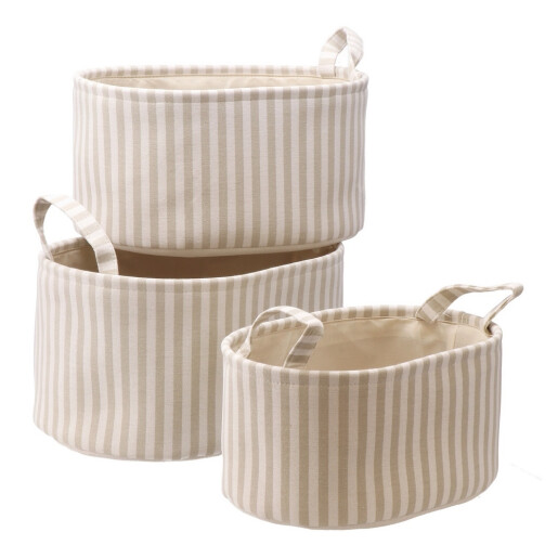 Set 3 cosuri depozitare textil alb maro  32 x 22 x 16, 35 x 25 x 18,  38 x 28 x 20 cm