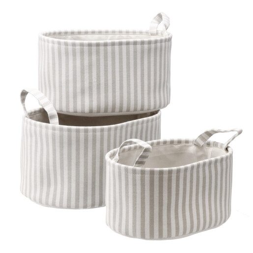 Set 3 cosuri depozitare textil alb gri  32 x 22 x 16, 35 x 25 x 18,  38 x 28 x 20 cm