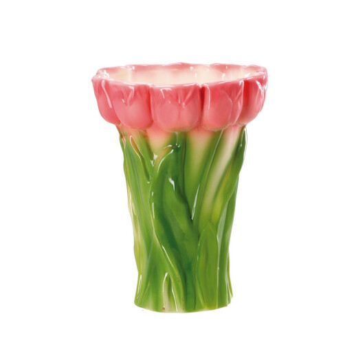 Vaza flori portelan verde roz Lalele 16 x 23 cm