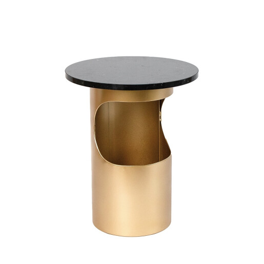 Masuta rotunda fier auriu marmura neagra 40 x 49 cm