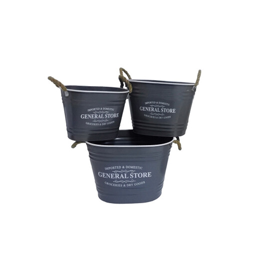 Set 3 ghivece flori metal gri antracit alb 32 x 21 x 24 cm, 37 x 26 x  27 cm, 43 x 29 x 30 cm